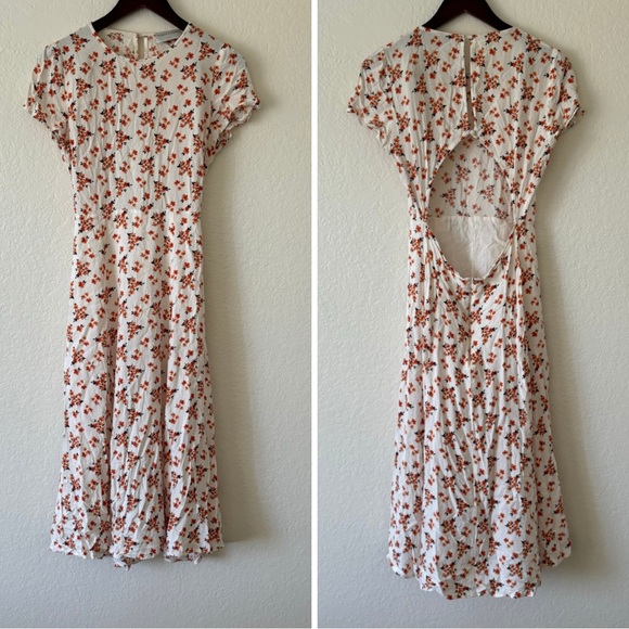 Modern Citizen White Red Floral Cut Out Back Midi Dress Size Large - Picture 1 of 7